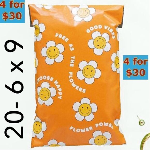 20- 6 x 9 Choose Happy / Daisy Hippie Print Poly Mailers - Picture 1 of 6